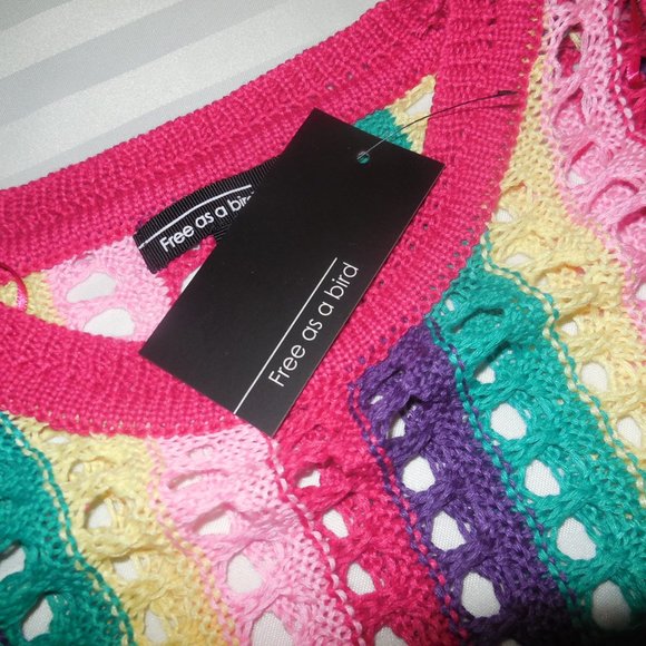 Pullover Sweater NWT  Summer Rainbow Tunic See-through Knit Top - Picture 7 of 7